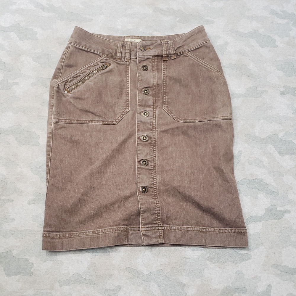 Royal Robbins Skirt Women 8 Brown Button Front Casual Outdoor Pockets Hiking